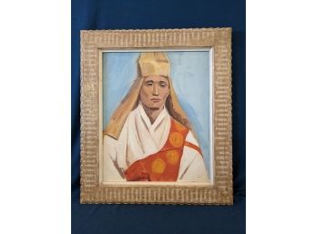 Oil On Canvas Portrait Painting Of A Man Framed In A Mid Century Frame