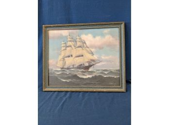 Signed T. Bailey Nautical Ship Oil On Canvas Painting