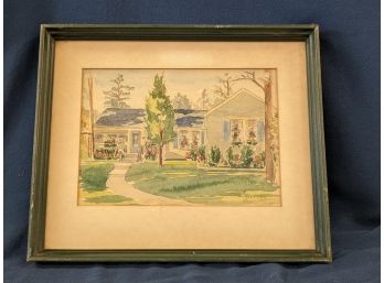 H. S. Dutton Signed Watercolor Painting Of A House With Providence Art Club Label