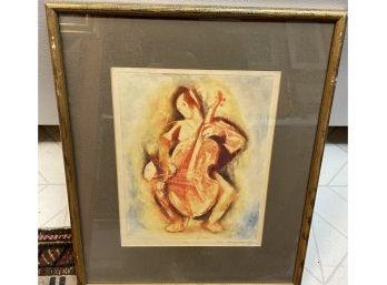 Monotype 1/1 Colored Etching Cello Player   By William Meyerowitz A Cello Player By American Artist