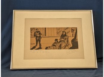 Signed 'Raz A76' Pen And Ink Sketch Of House Interior With Figures