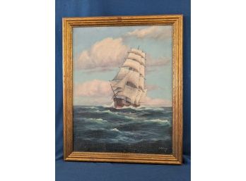 Signed T. Bailey Nautical Ship Oil On Canvas Painting