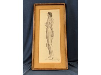 Signed 'a.B. Davies' Nude Charcoal Sketch Of Young Woman