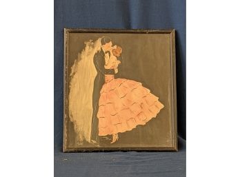 Signed 'Margot' 1923 Watercolor Painting Of A Romantic Embrace