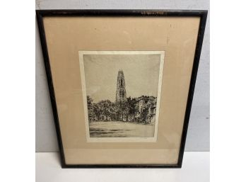 Original Pencil  Signed Etching Of Yale University Harkness  Tower By Owen Selwyn