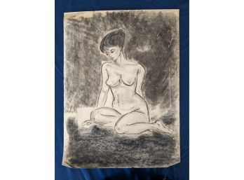 Initialed 'K.A.K. '62' Charcoal Sketch Of Nude Young Woman