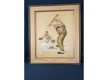 Signed 'Brooks' Oil On Canvas Painting After Norman Rockwell's 'Gramps At The Plate'