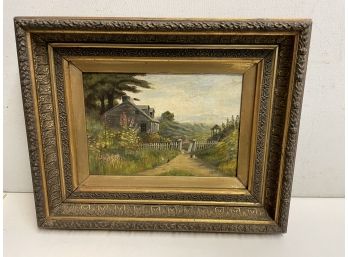 19th Century American School Farmhouse Oil On Board  In The Mountains Oil On Board In A   Hudson  River Frame