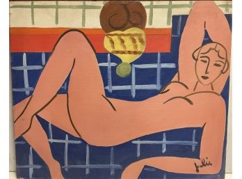 Reclining Nude Oil Painting By Julie Mid Century   Century 1960s