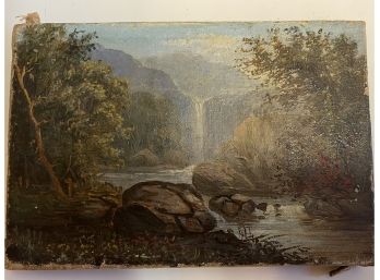 Miniature 1860s Hudson River School 4x6 Inches Mountains And Waterfalls. Unsigned And Unframed Estate Fresh