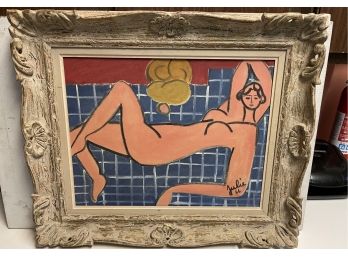 MCM Modern  Reclining Nude Oil Painting By Julie 1966  Beautiful  Colors