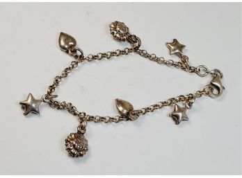 Sun, Heart, And Star Sterling Silver Italy Charm Bracelet