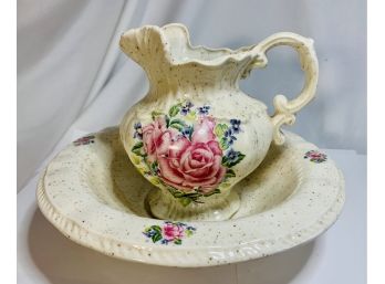 Vintage Flowered Water Pitcher And Bowl