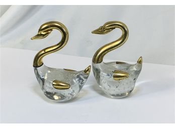 2 Glass And Gold Swans