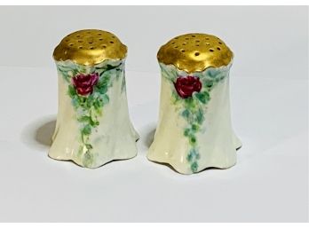 Vintage Gold Painted Flower Ceramic Salt And Pepper Shakers