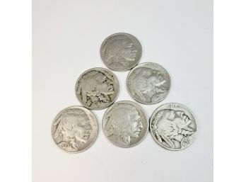 6 Buffalo Nickels (1929,30,27,36,28)