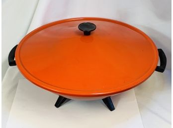 Vintage Orange Wear Ever Electric Wok Plug In   W/ Raised Grill USED