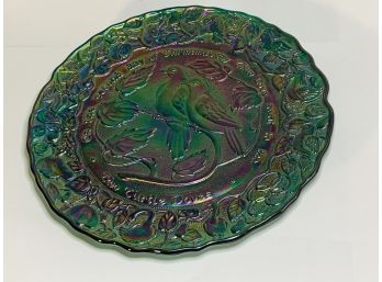 Vintage 1971 Imperial Glass Twelve Days Of Christmas Plate, Two Turtle Doves, Purple/ Green  Carnival Glass