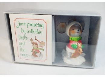 Christmas Ornament Mouse Riding A Rocking Horse 'just For You'  With Card