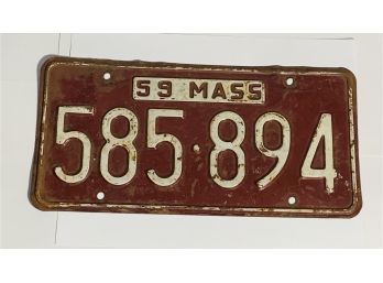 1959 Old Vintage Massachusetts License Plate 59