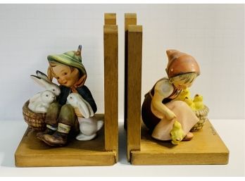 M. I. Hummel GOEBEL 'Goose Girl And Farm Boy' Matching Wooden Bookends