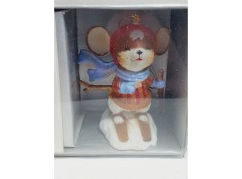 Christmas Ornament Mouse Skiing 'just For You'  With Card 1983