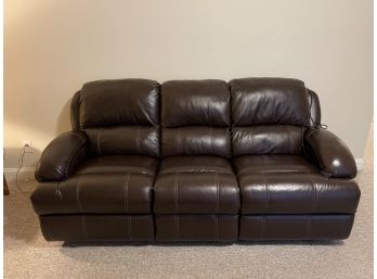 Brown Faux Leather Sofa With 2 Push Button Recliners On Ends