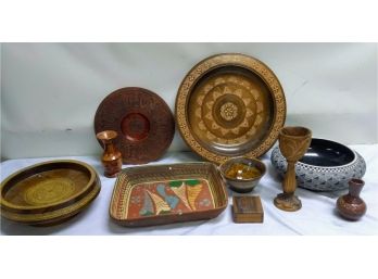 Grouping Of Handmade Mexican Pottery And Wood