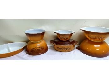 Group Of Pyrex, Old Orchard And Brown Solids