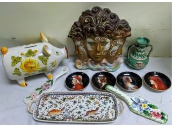 Group Of Vintage Italian Ceramics *Pig, Pie Servers, Vase, Plates, Etc.*