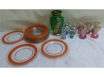 Mid Century Glass Plates And Variety Of Vases