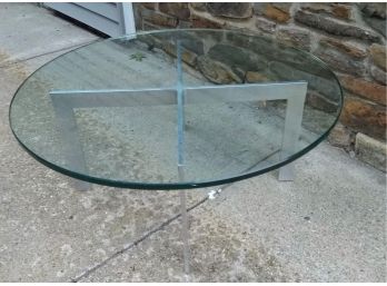 Mid Century Modern Aluminum And Heavy Thick Glass Table