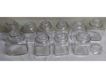 Ten Glass Jars With Lids