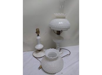 Two Vintage Milk Glass Lamps & Shades