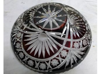 Large Ruby Red/Bohemian Cut To Clear Bowl Dish
