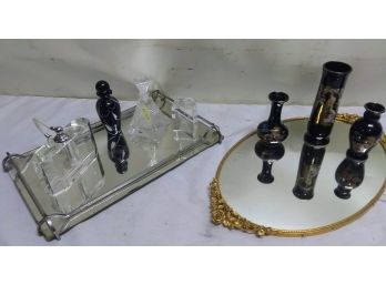Dresser Vanity Mirrors With Glass Perfume Bottles And Vases