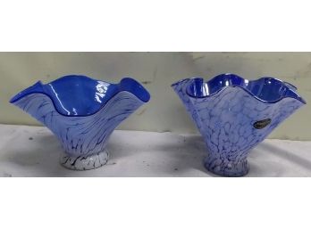 Two Blue Glass Bowls *Made In Poland*