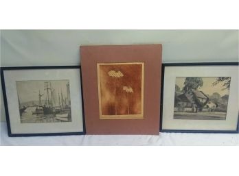 Two Watercolors & Lithograph Art Work