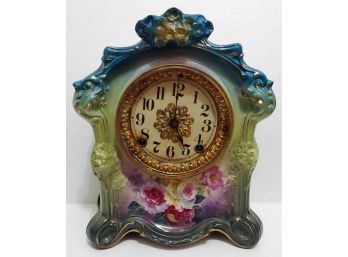 Antique Ansonia 'La Fontaine' Royal Bonn Germany Porcelain Clock 8-Day