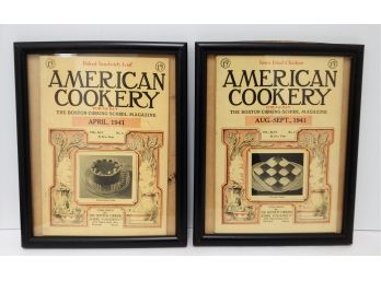 Pair Of Framed Vintage 1941 American Cookery Magazines  The Boston Cooking School Magazines