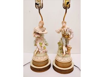 Beautiful Pair Of Vintage 31' Capodimonte Style Figural Lamps