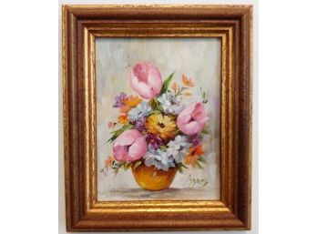 Vintage Still Life Bouquet Of Flowers Oil Painting Signed