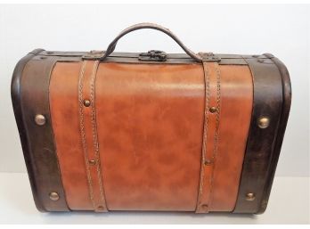 Very Nice Vintage Leather Covered Wooden Handbag Suitcase
