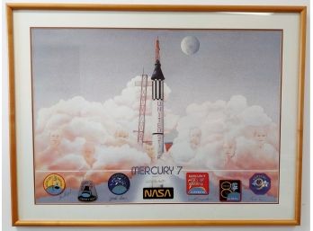 Framed Limited Edition Mercury 7 Lithograph Signed By All Astronauts With COA  John Glenn Alan Shepard Etc