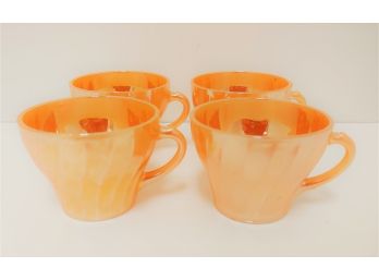 Set Of 4 Anchor Hocking Fire King Peach Lusterware Tea Cups
