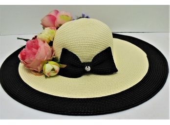 Designer L'Atelier Du Sac Made In Italy Ladies Rattan Floppy Straw Hat With Black Bow And Deisgner Charm