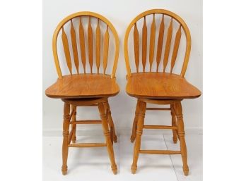 Nice Pair Of Solid Wood Swivel Bar Or Counter Stools