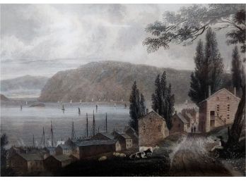 Antique 19thc Hudson River School Hand Colored Engraving  'View Of Newburgh'