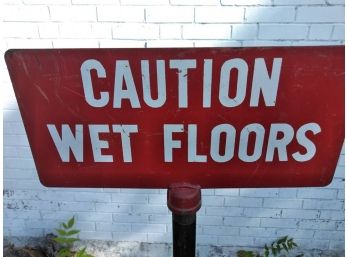 Vintage 1969 Double Sided 'Caution Wet Floors' Sign From US Post Office