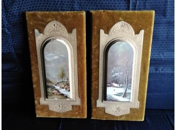Pair Of Antique Unsigned Poulton's Wall Panel Oil Paintings Circa 1882